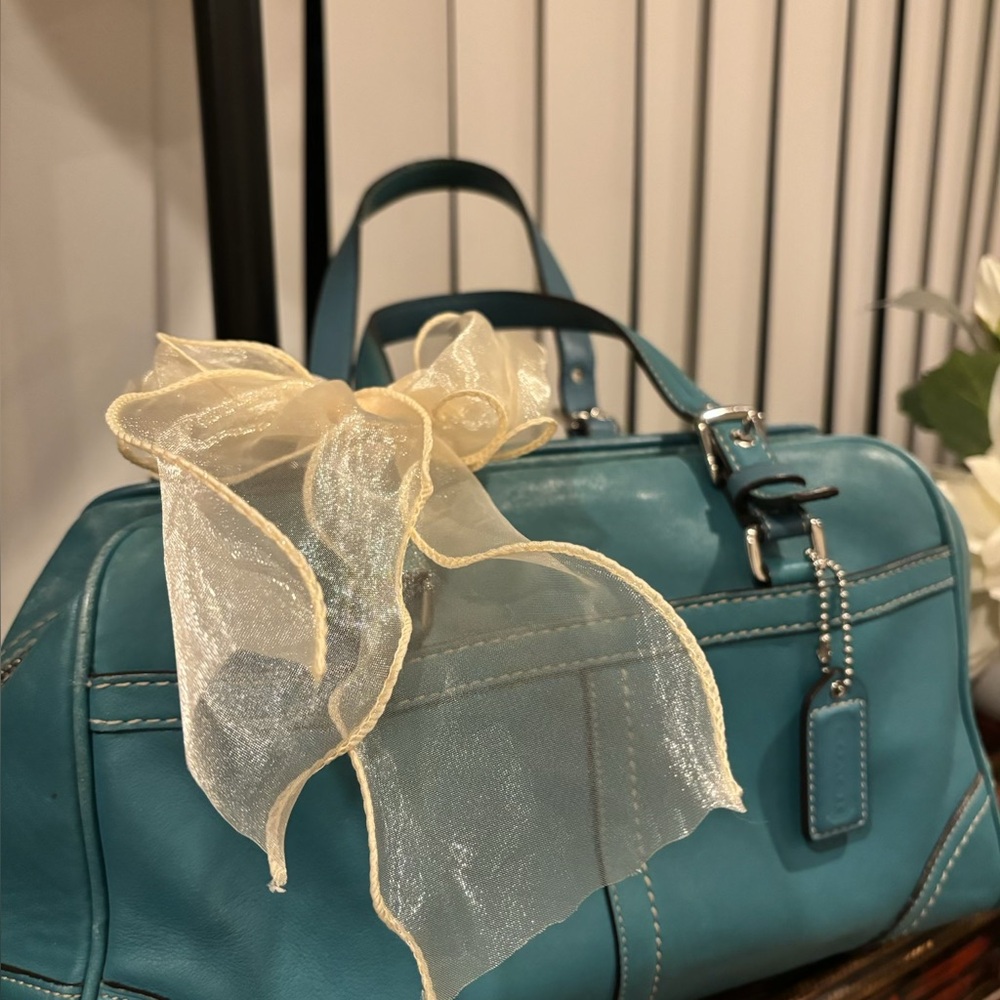 Coach Teal Leather Bag with Tan Interior F11198 Teal and Tan interior